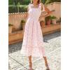 image:imageImily Bela Womens Summer Floral Boho Dress Tie Strap Square Neck Smocked Ruffle A Line Beach Long Maxi DressesPink