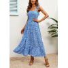 image:imageImily Bela Womens Summer Floral Boho Dress Tie Strap Square Neck Smocked Ruffle A Line Beach Long Maxi DressesZblue