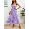 image:imageImily Bela Womens Summer Floral Boho Dress Tie Strap Square Neck Smocked Ruffle A Line Beach Long Maxi DressesZpurple