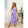 image:imageImily Bela Womens Summer Floral Boho Dress Tie Strap Square Neck Smocked Ruffle A Line Beach Long Maxi DressesZpurple