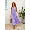 image:imageImily Bela Womens Summer Floral Boho Dress Tie Strap Square Neck Smocked Ruffle A Line Beach Long Maxi DressesZpurple