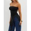 image:imageWomens Strapless Tube Tops Summer Asymmetrical Long Ruched Mesh Shirts Cute Y2k Ruffle Hem Going Out Bandeau TopBlack