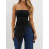 image:imageWomens Strapless Tube Tops Summer Asymmetrical Long Ruched Mesh Shirts Cute Y2k Ruffle Hem Going Out Bandeau TopBlack