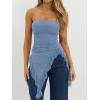 image:imageWomens Strapless Tube Tops Summer Asymmetrical Long Ruched Mesh Shirts Cute Y2k Ruffle Hem Going Out Bandeau TopBlue Grey