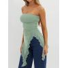 image:imageWomens Strapless Tube Tops Summer Asymmetrical Long Ruched Mesh Shirts Cute Y2k Ruffle Hem Going Out Bandeau TopMint Green