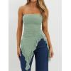 image:imageWomens Strapless Tube Tops Summer Asymmetrical Long Ruched Mesh Shirts Cute Y2k Ruffle Hem Going Out Bandeau TopMint Green