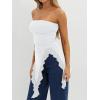 image:imageWomens Strapless Tube Tops Summer Asymmetrical Long Ruched Mesh Shirts Cute Y2k Ruffle Hem Going Out Bandeau TopWhite