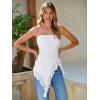 image:imageWomens Strapless Tube Tops Summer Asymmetrical Long Ruched Mesh Shirts Cute Y2k Ruffle Hem Going Out Bandeau TopWhite