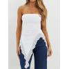 image:imageWomens Strapless Tube Tops Summer Asymmetrical Long Ruched Mesh Shirts Cute Y2k Ruffle Hem Going Out Bandeau TopWhite