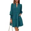 image:imageImily Bela Womens Fall Long Sleeve Tunic Dress Casual V Neck Loose Ruffle Tiered DressAteal