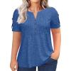 image:imageImily Bela Womens Plus Size Tops Pleated Button Short Sleeve V Neck Summer Casual Tee Shirts Navy