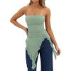 image:imageWomens Strapless Tube Tops Summer Asymmetrical Long Ruched Mesh Shirts Cute Y2k Ruffle Hem Going Out Bandeau TopMint Green