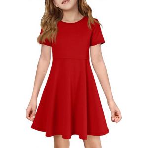 image:imageImily Bela Girls Summer Short Sleeve Dress A Line Swing Basic Skater Twirl Party Dresses 514 YearsRed