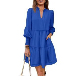 image:imageImily Bela Womens Fall Long Sleeve Tunic Dress Casual V Neck Loose Ruffle Tiered DressAblue