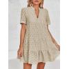image:imageImily Bela Womens Summer Lace Dresses Eyelet Casual Flowy Babydoll Swing Short Sleeve V Neck Tunic DressKhaki