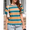 image:imageImily Bela Womens Summer Tops 2026 Striped Color Block Short Puff Sleeve T Shirt Casual Crewneck Loose Basic TeeBlack Green