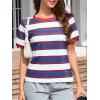 image:imageImily Bela Womens Summer Tops 2026 Striped Color Block Short Puff Sleeve T Shirt Casual Crewneck Loose Basic TeeBlue