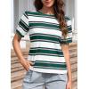 image:imageImily Bela Womens Summer Tops 2026 Striped Color Block Short Puff Sleeve T Shirt Casual Crewneck Loose Basic TeeDark Green
