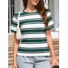 image:imageImily Bela Womens Summer Tops 2026 Striped Color Block Short Puff Sleeve T Shirt Casual Crewneck Loose Basic TeeDark Green