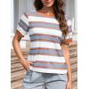 image:imageImily Bela Womens Summer Tops 2026 Striped Color Block Short Puff Sleeve T Shirt Casual Crewneck Loose Basic TeeLight Blue