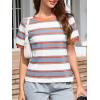image:imageImily Bela Womens Summer Tops 2026 Striped Color Block Short Puff Sleeve T Shirt Casual Crewneck Loose Basic TeeLight Blue