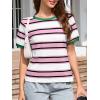 image:imageImily Bela Womens Summer Tops 2026 Striped Color Block Short Puff Sleeve T Shirt Casual Crewneck Loose Basic TeeLight Pink