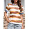 image:imageImily Bela Womens Summer Tops 2026 Striped Color Block Short Puff Sleeve T Shirt Casual Crewneck Loose Basic TeeOrange