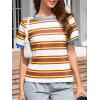 image:imageImily Bela Womens Summer Tops 2026 Striped Color Block Short Puff Sleeve T Shirt Casual Crewneck Loose Basic TeeOrange