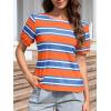 image:imageImily Bela Womens Summer Tops 2026 Striped Color Block Short Puff Sleeve T Shirt Casual Crewneck Loose Basic TeeOrangered