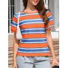 image:imageImily Bela Womens Summer Tops 2026 Striped Color Block Short Puff Sleeve T Shirt Casual Crewneck Loose Basic TeeOrangered