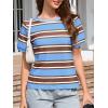 image:imageImily Bela Womens Summer Tops 2026 Striped Color Block Short Puff Sleeve T Shirt Casual Crewneck Loose Basic TeeSky Blue
