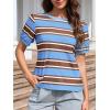 image:imageImily Bela Womens Summer Tops 2026 Striped Color Block Short Puff Sleeve T Shirt Casual Crewneck Loose Basic TeeSky Blue