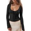 image:imageImily Bela Womens Long Sleeve Scoop Neck Tops Going Out Crop Tops Sexy Slim Fit Lace Shirt Blouses Black