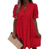 image:imageImily Bela Womens Summer Lace Dresses Eyelet Casual Flowy Babydoll Swing Short Sleeve V Neck Tunic DressScarlet Red