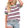 image:imageImily Bela Womens Summer Tops 2026 Striped Color Block Short Puff Sleeve T Shirt Casual Crewneck Loose Basic TeeLight Pink