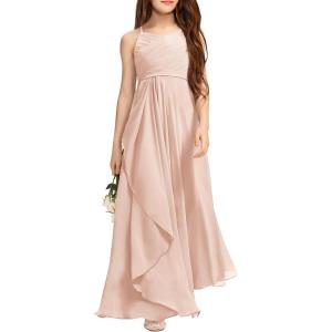 image:imageImily Bela Girls ALine Halter Dress Junior Bridesmaid Flower Girl Flowy Chiffon Maxi Dresses Wedding Party Pageant GownLight Pink