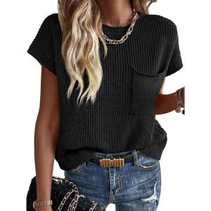 image:imageImily Bela Summer Fall Short Sleeve Sweater for Women 2026 Crew Neck Ribbed Knit Vests Trendy Pullover TopsBlack