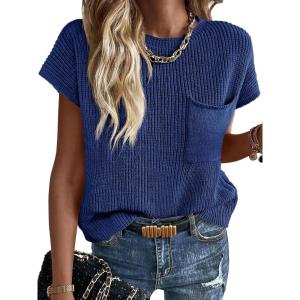 image:imageImily Bela Summer Fall Short Sleeve Sweater for Women 2026 Crew Neck Ribbed Knit Vests Trendy Pullover TopsNavy