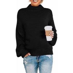 image:imageImily Bela Womens Chunky Mock Neck Pullover Sweaters Fall Long Sleeve Casual Knit Sweater Black