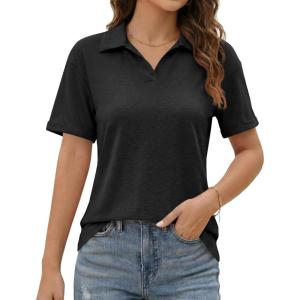 image:imageImily Bela Womens Short Sleeve Polo T Shirts Summer Business Dressy Casual Tops Work Collared V Neck Basic TeesBlack