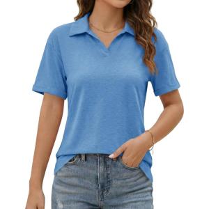 image:imageImily Bela Womens Short Sleeve Polo T Shirts Summer Business Dressy Casual Tops Work Collared V Neck Basic TeesBlue
