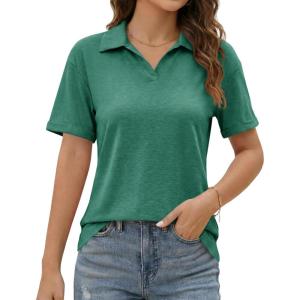 image:imageImily Bela Womens Short Sleeve Polo T Shirts Summer Business Dressy Casual Tops Work Collared V Neck Basic TeesDark Green