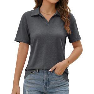 image:imageImily Bela Womens Short Sleeve Polo T Shirts Summer Business Dressy Casual Tops Work Collared V Neck Basic TeesDark Grey