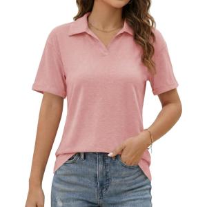 image:imageImily Bela Womens Short Sleeve Polo T Shirts Summer Business Dressy Casual Tops Work Collared V Neck Basic TeesPink