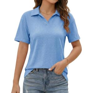 image:imageImily Bela Womens Short Sleeve Polo T Shirts Summer Business Dressy Casual Tops Work Collared V Neck Basic TeesSky Blue