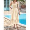 image:imageImily Bela Womens Summer Floral Boho Dress Tie Strap Square Neck Smocked Ruffle A Line Beach Long Maxi DressesZ1apricot