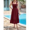 image:imageImily Bela Womens Summer Floral Boho Dress Tie Strap Square Neck Smocked Ruffle A Line Beach Long Maxi DressesZ1burgundy