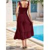 image:imageImily Bela Womens Summer Floral Boho Dress Tie Strap Square Neck Smocked Ruffle A Line Beach Long Maxi DressesZ1burgundy