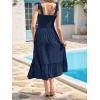 image:imageImily Bela Womens Summer Floral Boho Dress Tie Strap Square Neck Smocked Ruffle A Line Beach Long Maxi DressesZ1navy