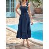 image:imageImily Bela Womens Summer Floral Boho Dress Tie Strap Square Neck Smocked Ruffle A Line Beach Long Maxi DressesZ1navy